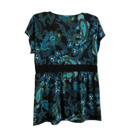 Apt 9 Tunic Shirt Women’s SZ L Teal Black Paisley Stretch Knit Empire Waist - Picture 5 of 9